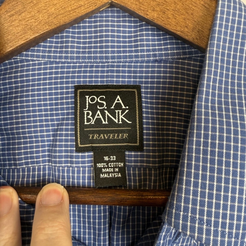 Jos. A. Bank Traveler Collection Button Down Shirt 16-33 Blue Micro Grid Office - Picture 4 of 9
